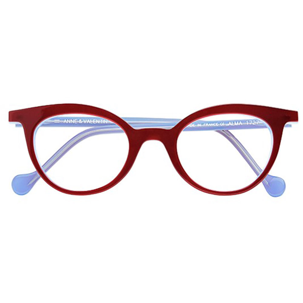 small cat eye eyewear from france brand anne et valentin red and azure perfect for reading glasses 