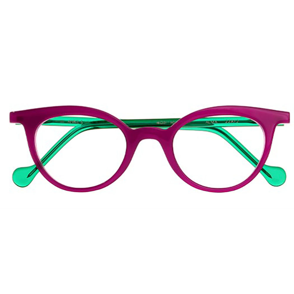petites lunettes œil de chat de france marque anne et valentin violet et vert parfaites pour lunettes de lecture