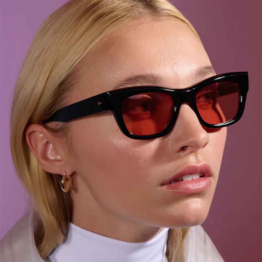 garrett leight sunglasses black with dark orange lenses