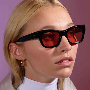 garrett leight sunglasses black with dark orange lenses