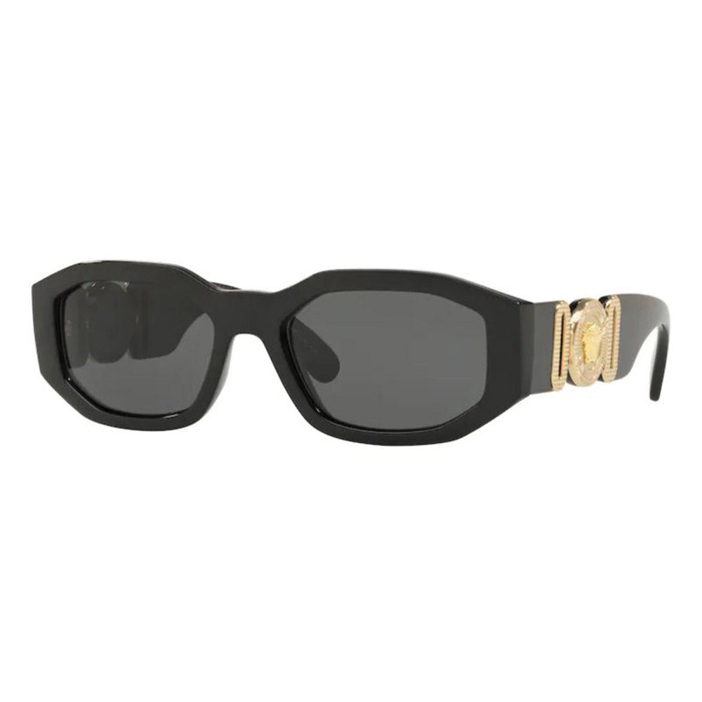 occhiali da sole neri con logo versace dorati esagonali modello 4361 gb1 87 medusa