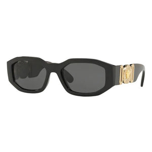 occhiali da sole neri con logo versace dorati esagonali modello 4361 gb1 87 medusa