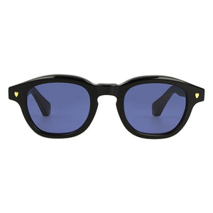 occhiali da sole epos otello in acetato nero con lenti blu e' lussuoso e di grande stile per un uomo classico e raffiinato che ama il sartoriale e gli oggetti di alta qualita